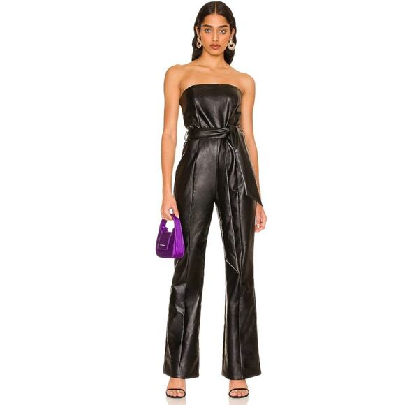 Majorelle Chloe Vegan Leather Strapless Jumpsuit in Black NWOT Size Small